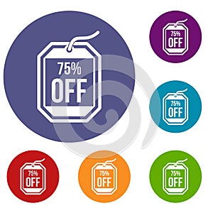 Sale tag 75 percent off icons set