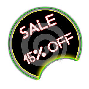 Sale tag or label or sticker . Sale offer 15% off.