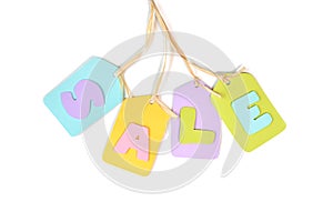 Sale tag paper cut on white background