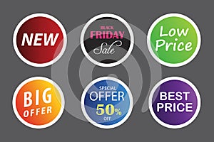 Sale tags collection of new , black Friday sales, low price, big offer, special offer, best price.