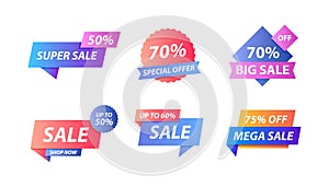 Sale tags collection. Special offer, big sale, discount, best price, mega sale banner set. Shop or online shopping. Sticker, badge