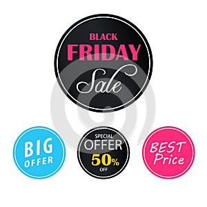 Sale tags or labels set. Black Friday sale, Big offer, best price, Special offer