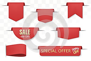 Sale tags set. Red discount badges and big deals labels. Vector