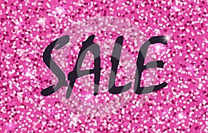 Sale template for banners, sites, advertisement, fliers, brochures, magazines on pink gold glitter, sparkles, bright