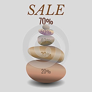 Sale - template pattern. Zen stone balance, realistic image on white blackgraund.