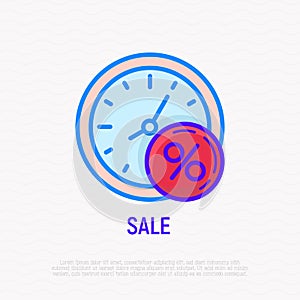 Sale time: watch with percentage symbol. Thin line icon. Modern