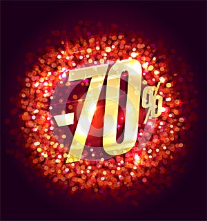 Sale up to 70 percent off, vector banner with red sparkles