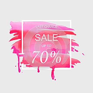 Sale up to 70 percent off sign over art brush watercolor stroke paint abstract texture background vector illustration.