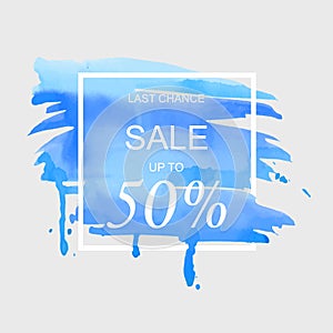 Sale up to 50 percent off sign over art brush watercolor stroke paint abstract texture background vector illustration.