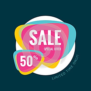 Sale vector banner template - special offer 50% - limited time only. Abstract ackground. Discount design layout