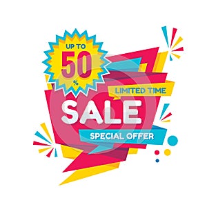 Sale - vector creative banner illustration. Abstract concept discount up to 50% promotion layout on white background.