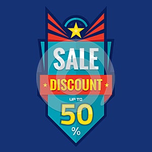 Sale vector vertical banner design - discount up to 50%. Creative origami layout in form of bomb. Abstract poster background.