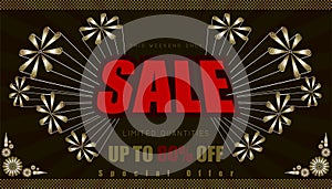 Sale this weekend only up to 80% end of year special offer. vintage retro element firework explode from center. vector
