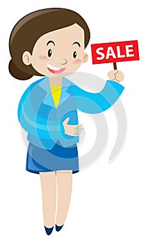 Sale woman holding sign for sale