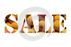 Sale. Word from apricots. Word isolated on white background