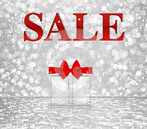 Sale word on white silver bokeh background