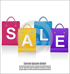 Sale Wording On Shoping Bags On White Background