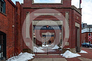 Salem, USA- March 03, 2019: Salem Armory Visitor Center in Historic downtown Salem, Massachusetts, USA