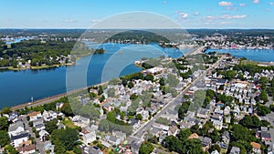 Salem historic city center aerial view, MA, USA