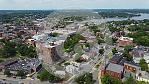 Salem historic city center aerial view, Massachusetts, USA