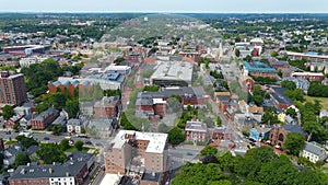 Salem historic city center aerial view, Massachusetts, USA