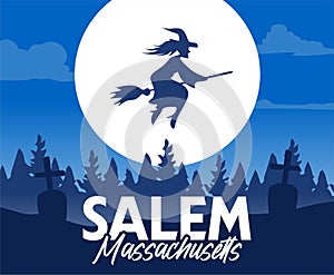 salem massachusetts with a silhouette of a witch