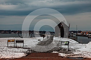 Salem, USA- March 03, 2019: Streets of Salem, City in Massachusetts It`s famous for its 1692 witch trials, during which several