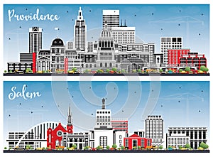 Salem Oregon and Providence Rhode Island City Skyline Set