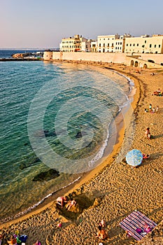 Salento. Apulia Puglia Italy. Gallipoli. People on the beach