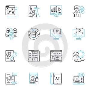 Sales administration linear icons set. forecasting, quotas, targets, pipeline, commissions, leads, territory line vector