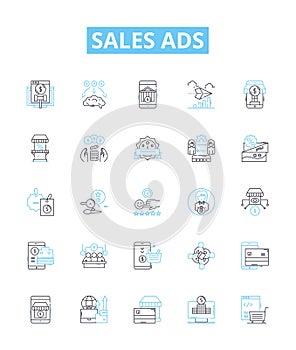 Sales ads vector line icons set. Offers, Deals, Discounts, Vouchers, Bargains, Freebies, Promotions illustration outline