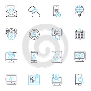 Sales analysis linear icons set. Revenue, Performance, Growth, Forecasting, Productivity, Investment, Targets line