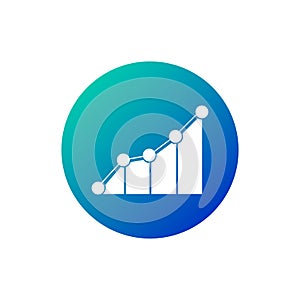 Sales Bar Chart vector icon. circled symbol, blue and green colors, business financial success concept. trend and sales. 100 years