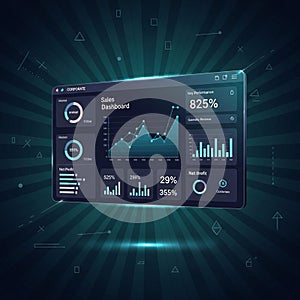 Sales dashboard interface with multiple data visualizations against