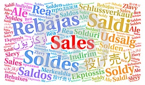 Sales in different languages word cloud