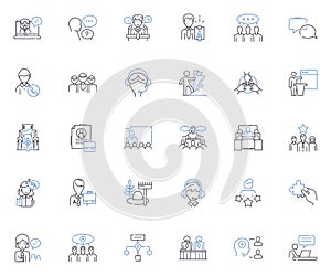 Sales division line icons collection. Prospects, Leads, Reps, Commissions, Forecasting, Quotas, Pipeline vector and