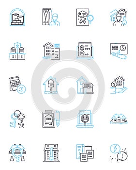 Sales equity linear icons set. Valuation, Shares, Acquisition, Divestiture, Merger, Revenue, Capital line vector and