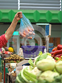 Sales of fresh and organic vegetables and fruits at the green market or farmers market in Belgrade during weekend