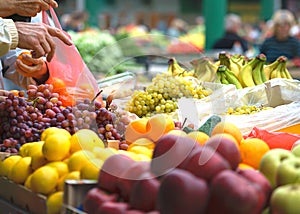 Sales of fresh and organic vegetables and fruits at the green market or farmers market in Belgrade during weekend