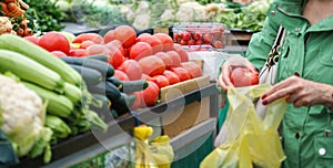 Sales of fresh and organic vegetables and fruits at the green market or farmers market in Belgrade during weekend. All for diet