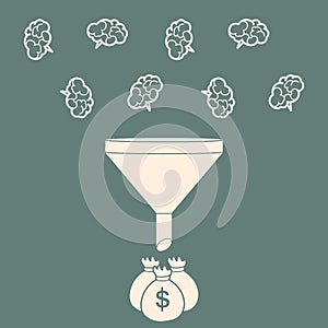 Sales Funnel Converting brains into money. Flat Style. Vector Il