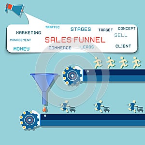 Sales funnel flat illustration, graphics.