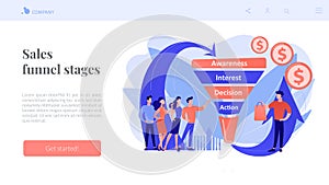 Sales funnel management concept landing page.