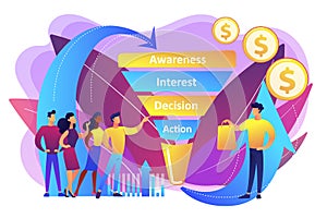 Sales funnel management concept vector illustration.