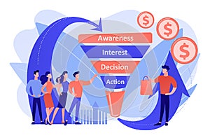 Sales funnel management concept vector illustration.