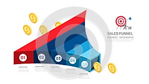 Sales funnel social media infographic template for business. Modern Timeline inbound step, digital marketing data, presentation
