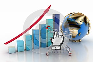 Sales growth chart. 3d illustration on white background