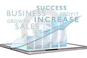 Sales growth chart on tablet screen