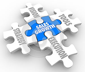 Sales Growth Puzzle Pieces Vision Strategy Tools Execution