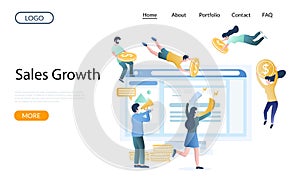 Sales growth vector website landing page design template
